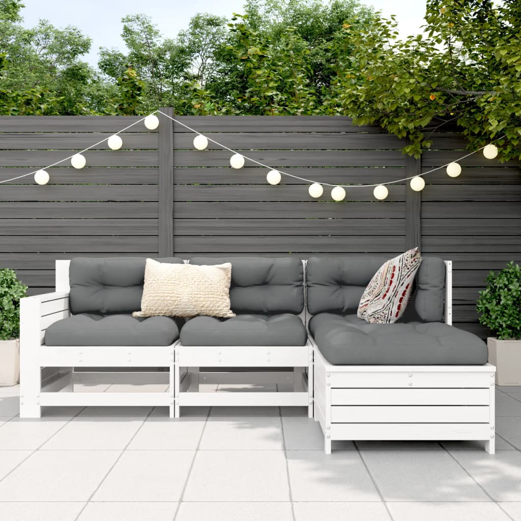 Garden sofa set, 4 pieces, white, solid pine wood