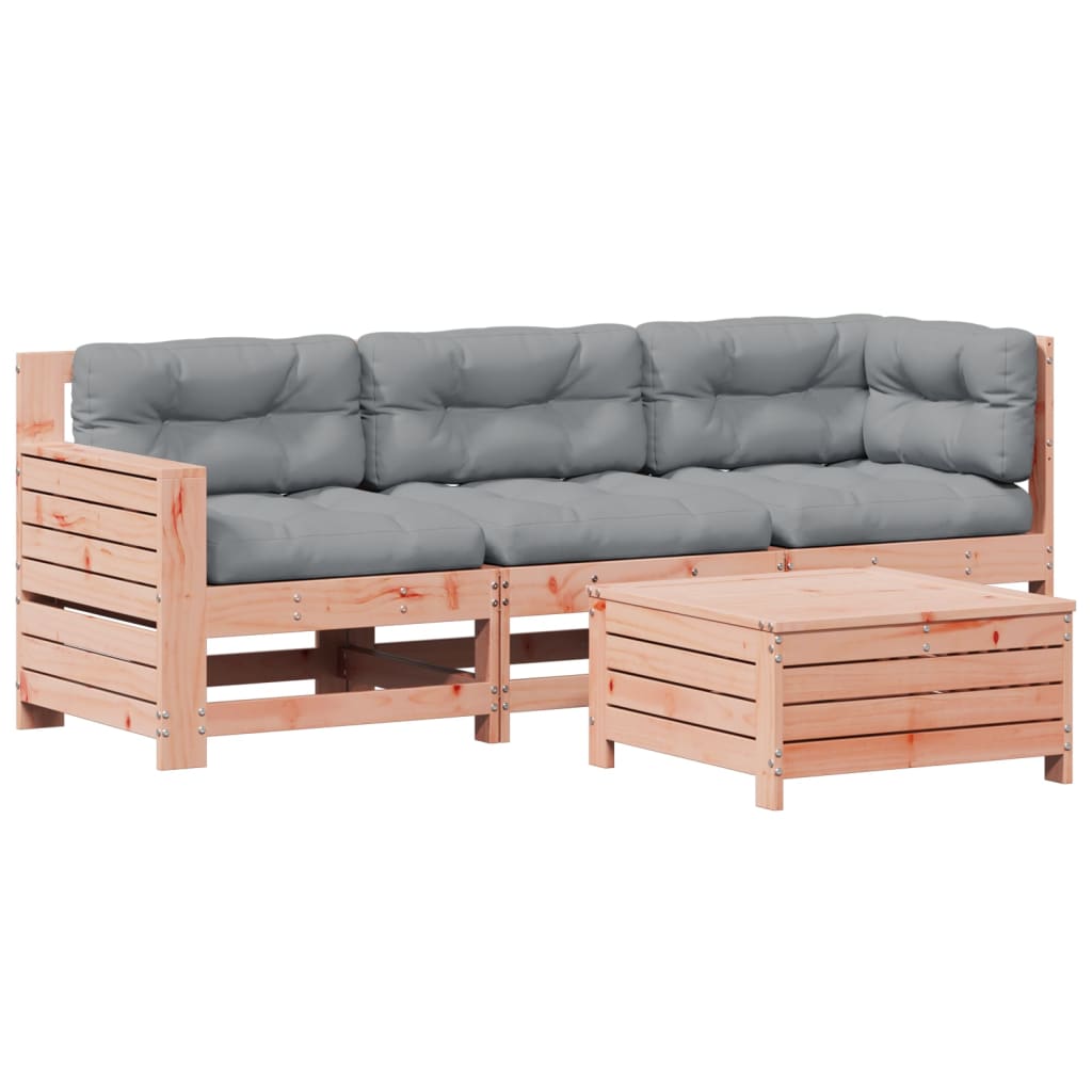 Garden furniture set with cushions, 4 pieces, solid douglas fir