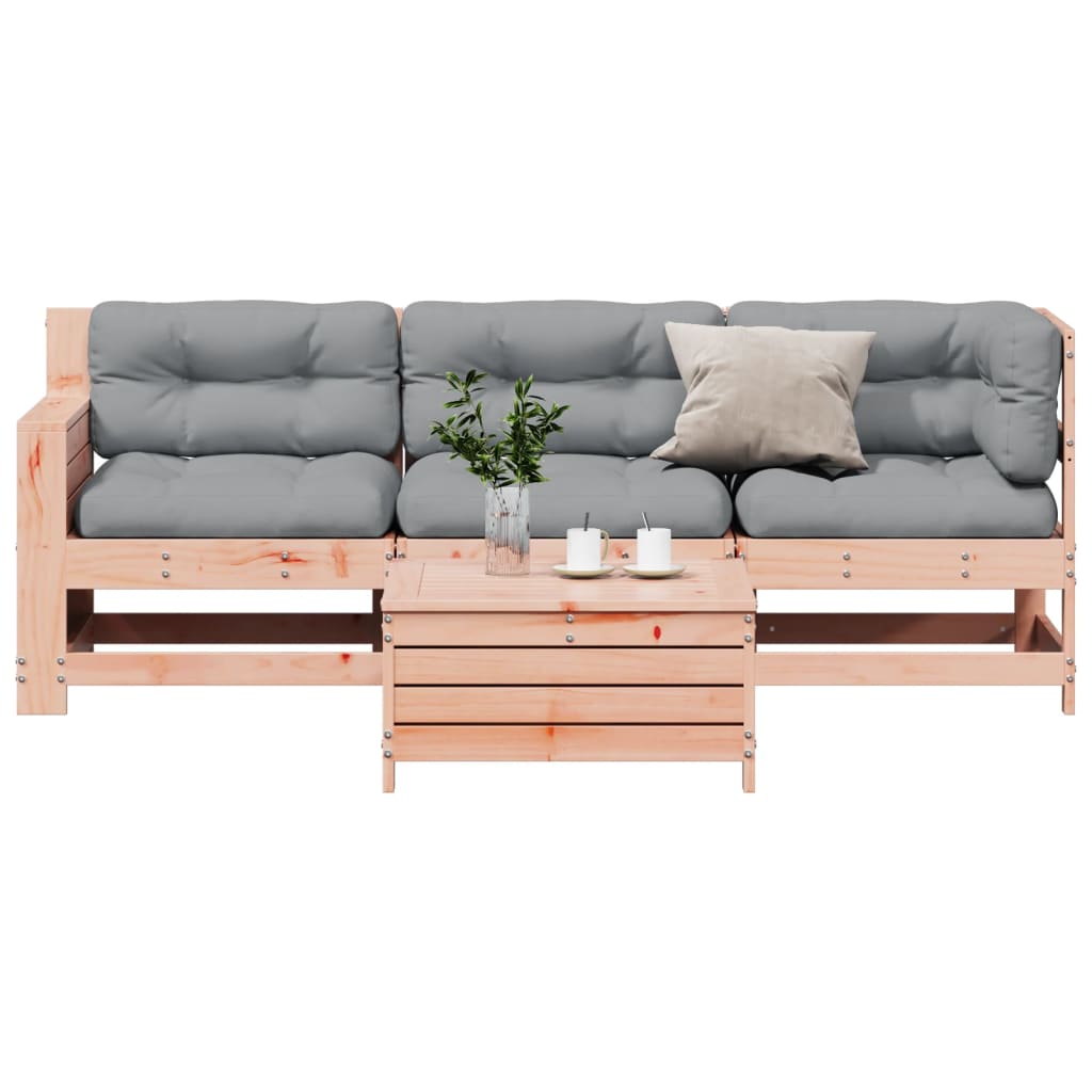 Garden furniture set with cushions, 4 pieces, solid douglas fir