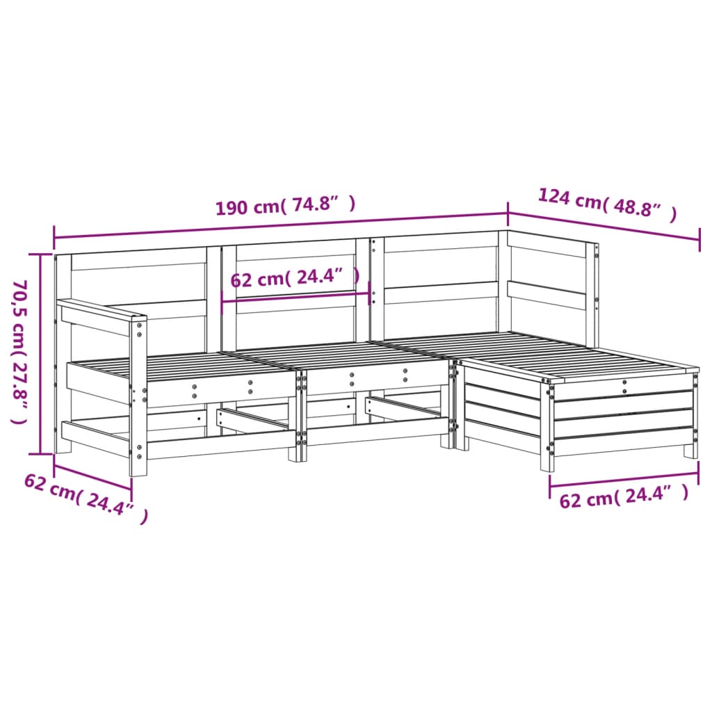 Garden sofa set, 4 pieces, solid pine wood