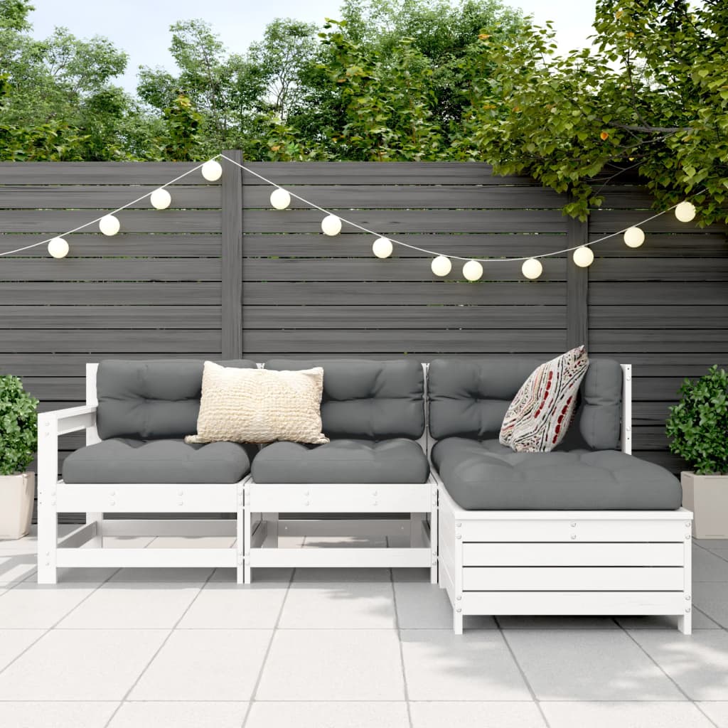 Garden sofa set, 4 pieces, white, solid pine wood