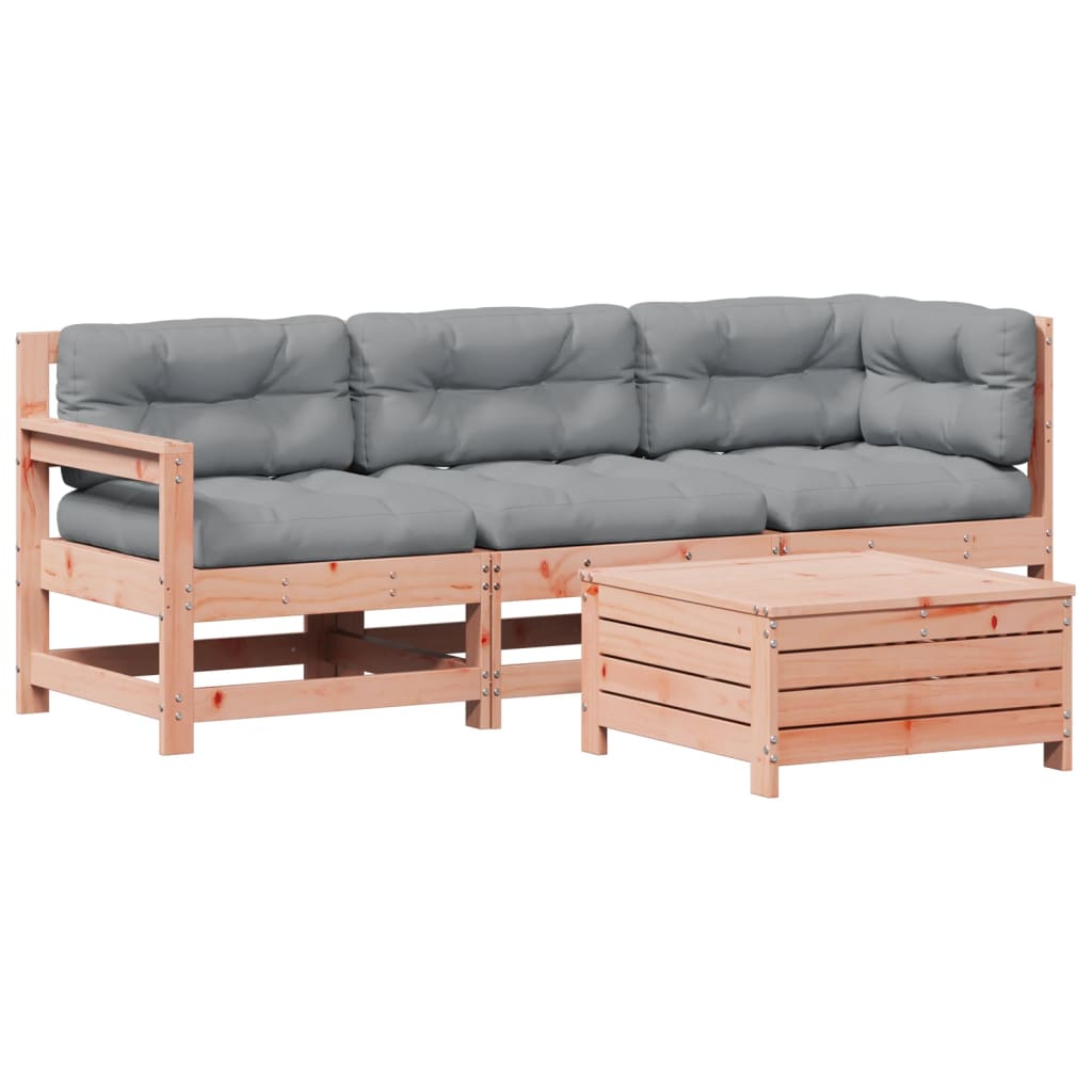 Garden furniture set with cushions, 4 pieces, solid douglas fir