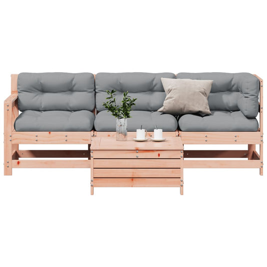 Garden furniture set with cushions, 4 pieces, solid douglas fir