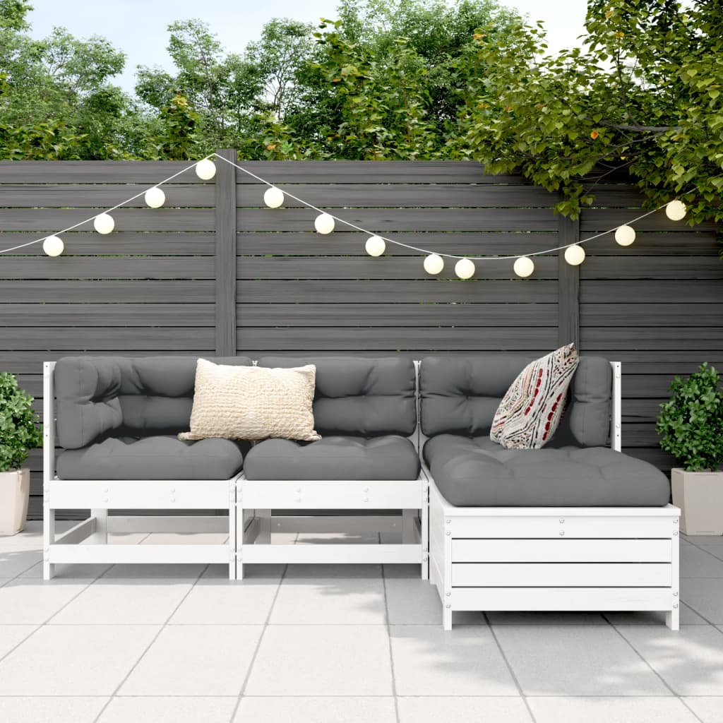 Garden sofa set, 4 pieces, white, solid pine wood