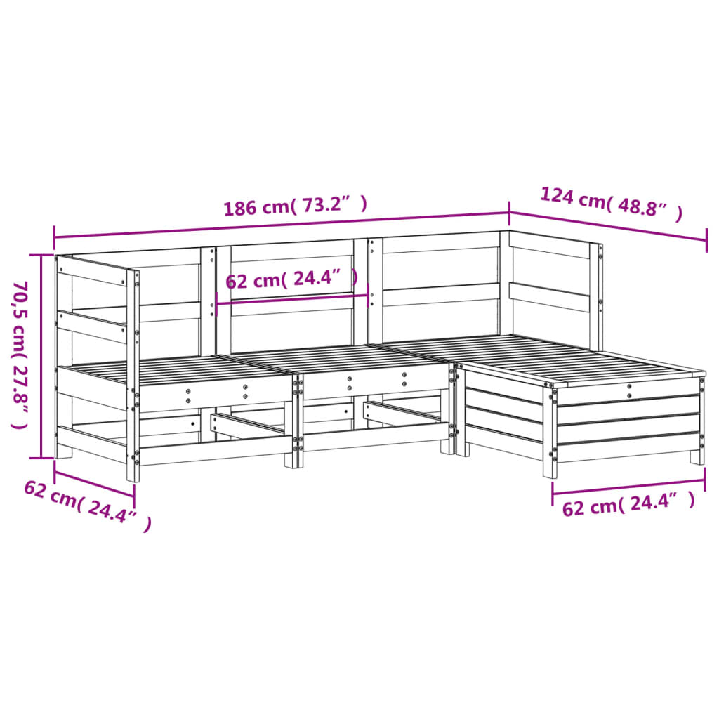 Garden sofa set, 4 pieces, white, solid pine wood