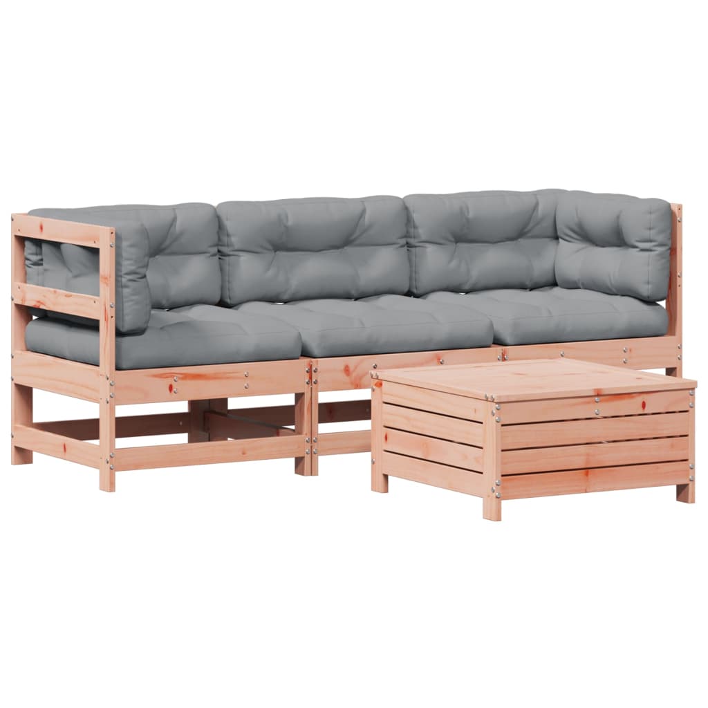 Garden furniture set with cushions, 4 pieces, solid douglas fir