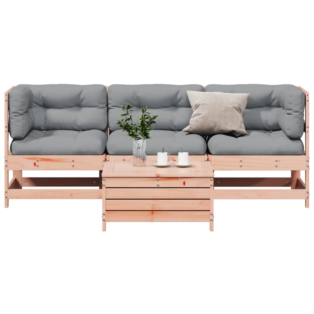 Garden furniture set with cushions, 4 pieces, solid douglas fir