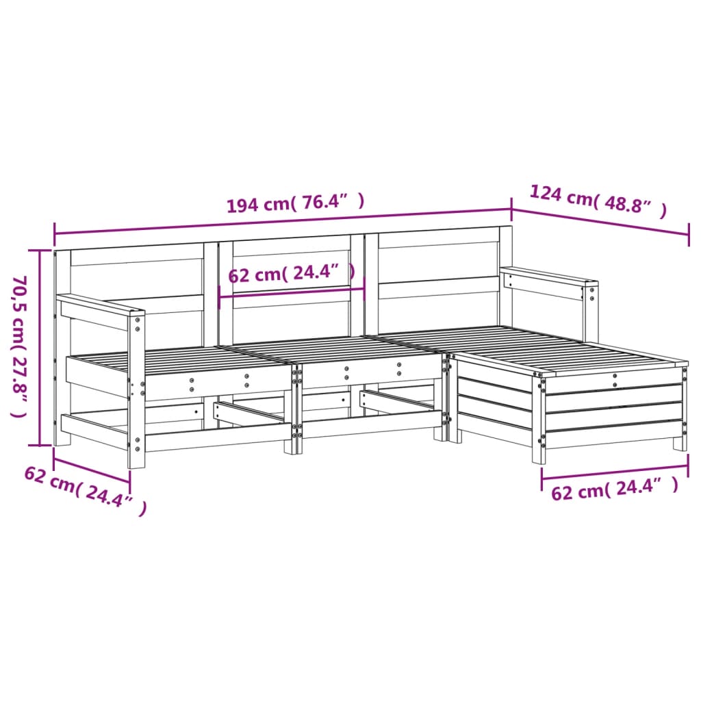 Garden sofa set, 4 pieces, solid pine wood