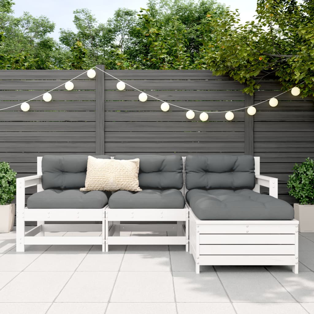 Garden sofa set, 4 pieces, white, solid pine wood