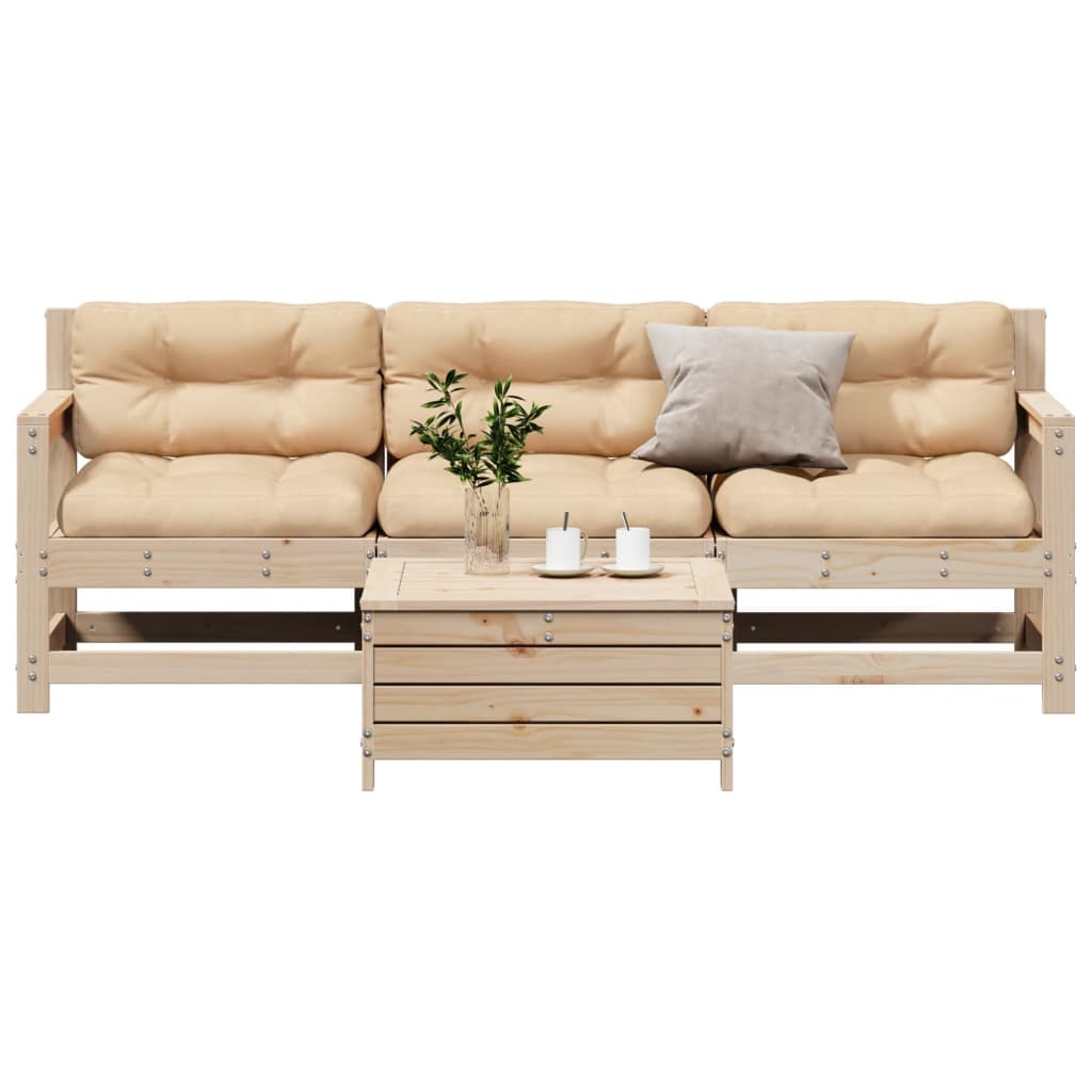 Garden furniture set with cushions, 4 pieces, solid pine wood