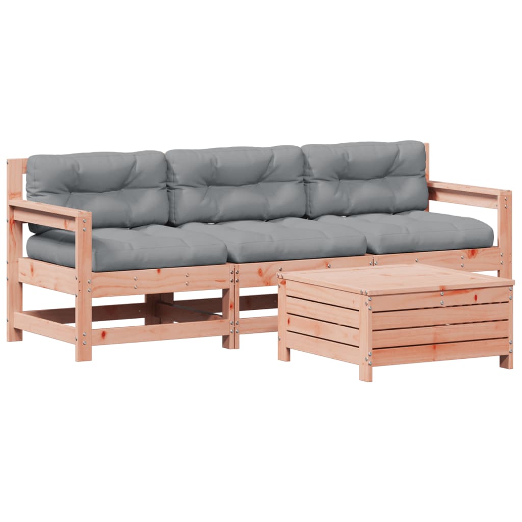 Garden furniture set with cushions, 4 pieces, solid douglas fir