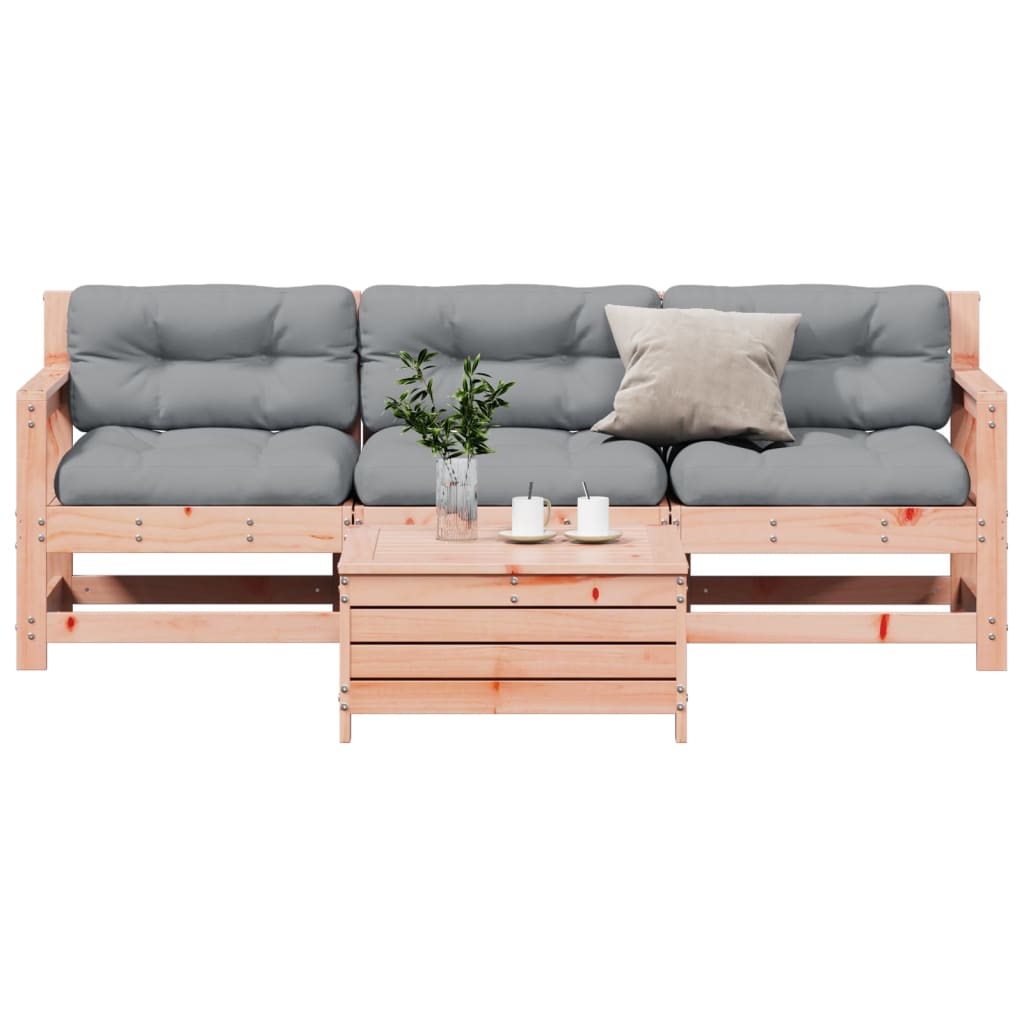 Garden furniture set with cushions, 4 pieces, solid douglas fir