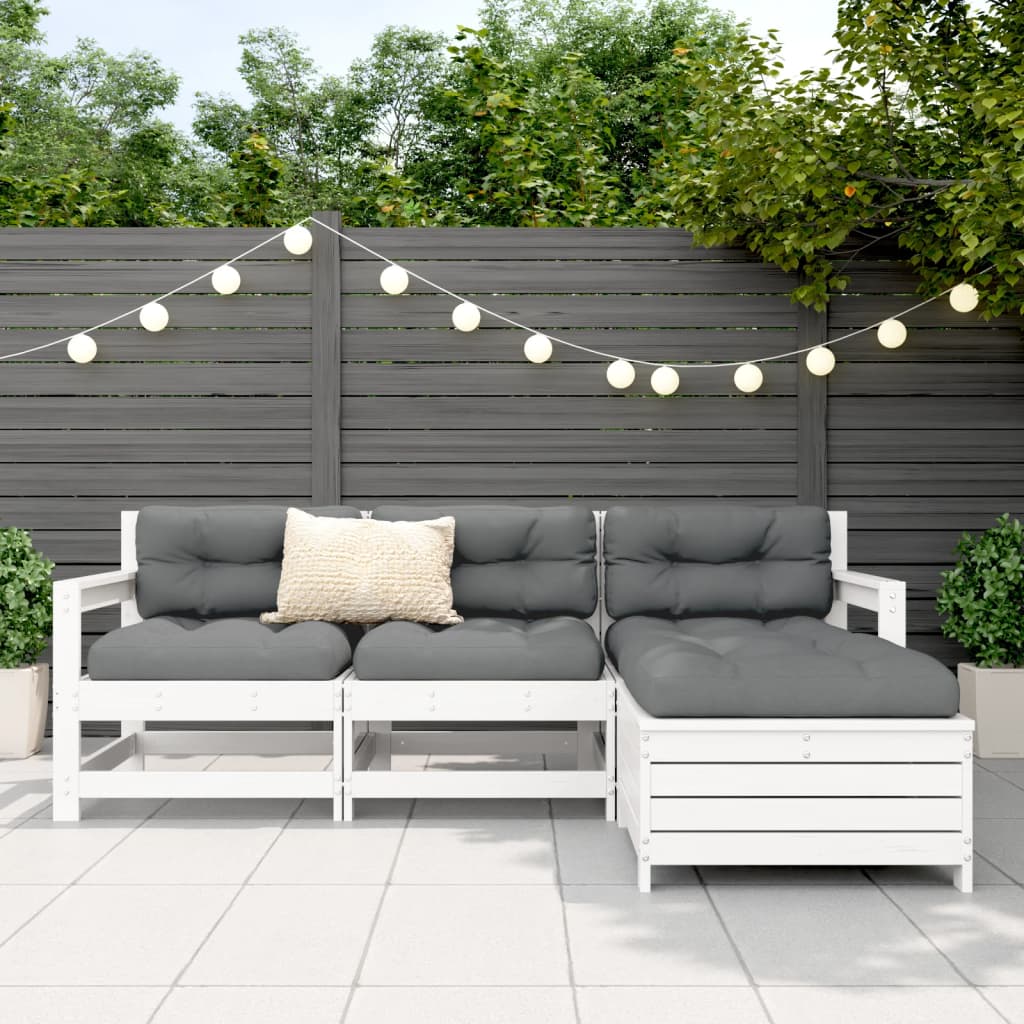 Garden sofa set, 4 pieces, white, solid pine wood