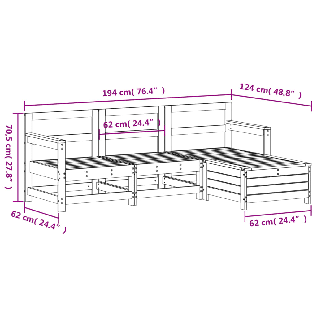 Garden sofa set, 4 pieces, white, solid pine wood