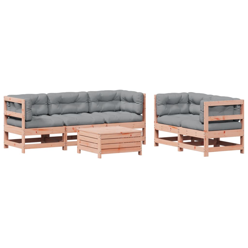 Garden furniture set with cushions, 6 pieces, solid Douglas wood