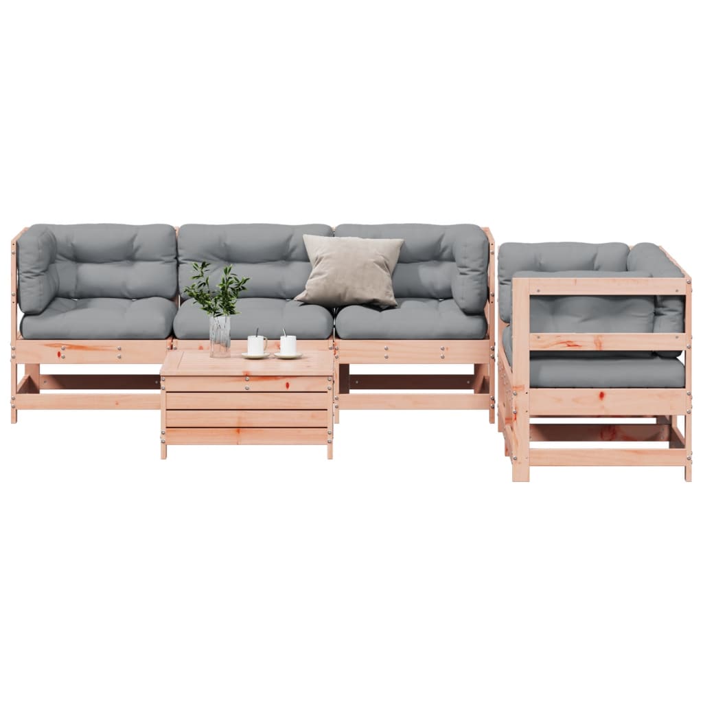 Garden furniture set with cushions, 6 pieces, solid Douglas wood