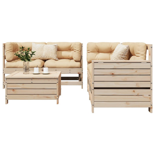 Garden sofa set, 5 pieces, solid pine wood