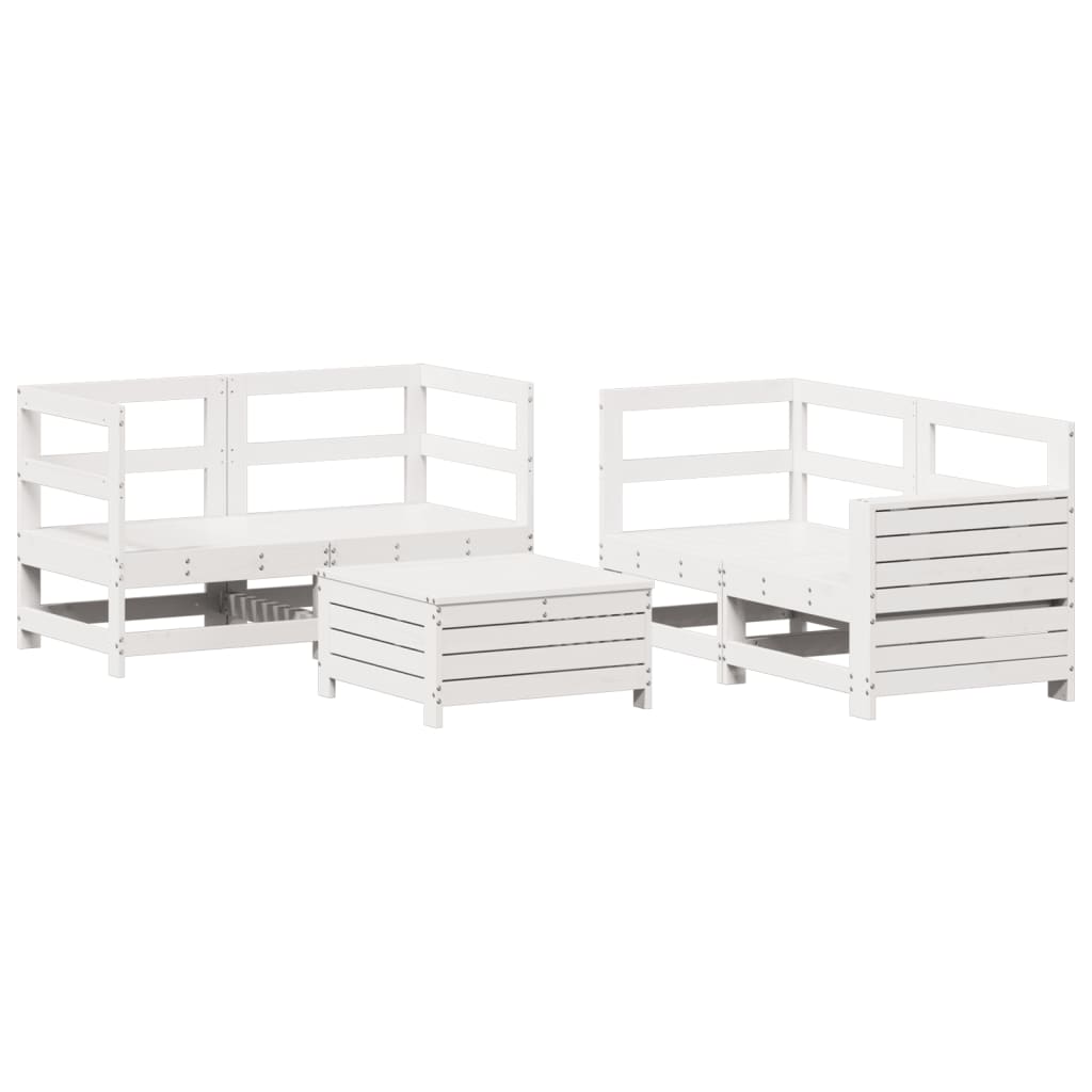 Garden sofa set, 5 pieces, white, solid pine wood