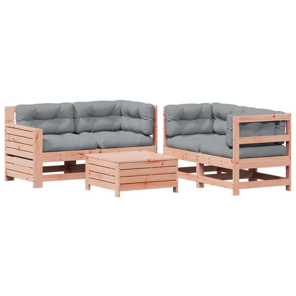 Garden furniture set with cushions, 5 pieces, solid douglas fir