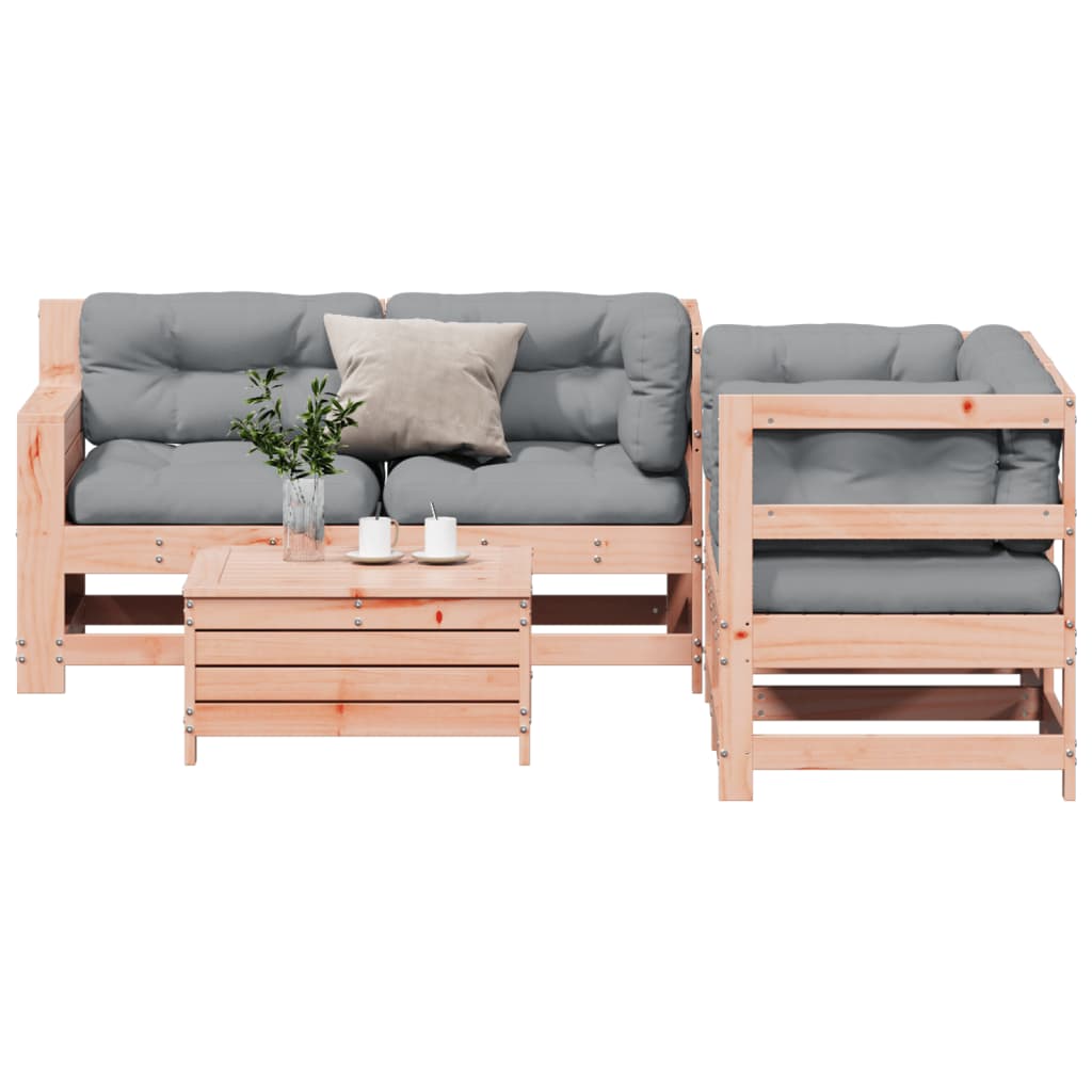 Garden furniture set with cushions, 5 pieces, solid douglas fir