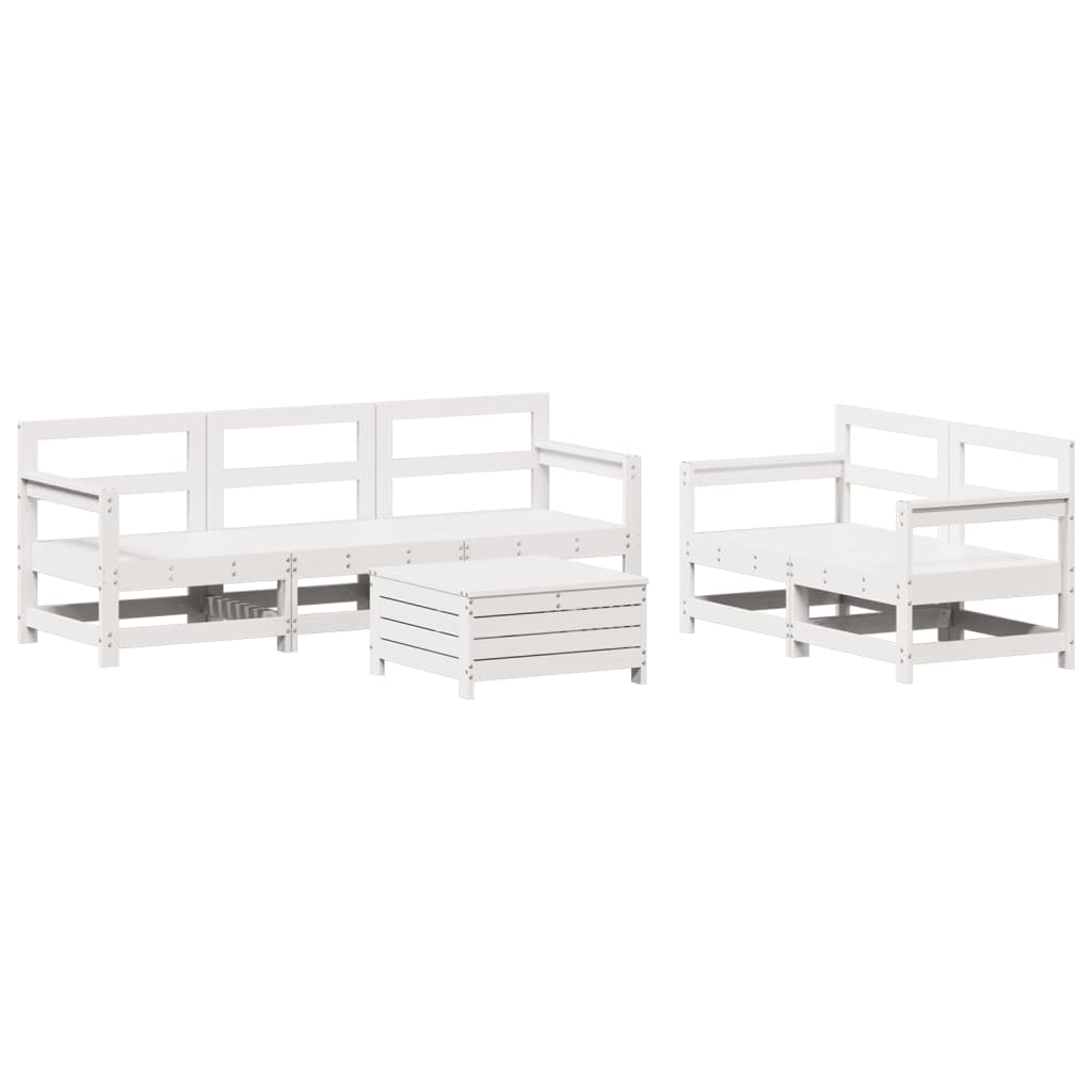 Garden sofa set, 6 pieces, white, solid pine wood