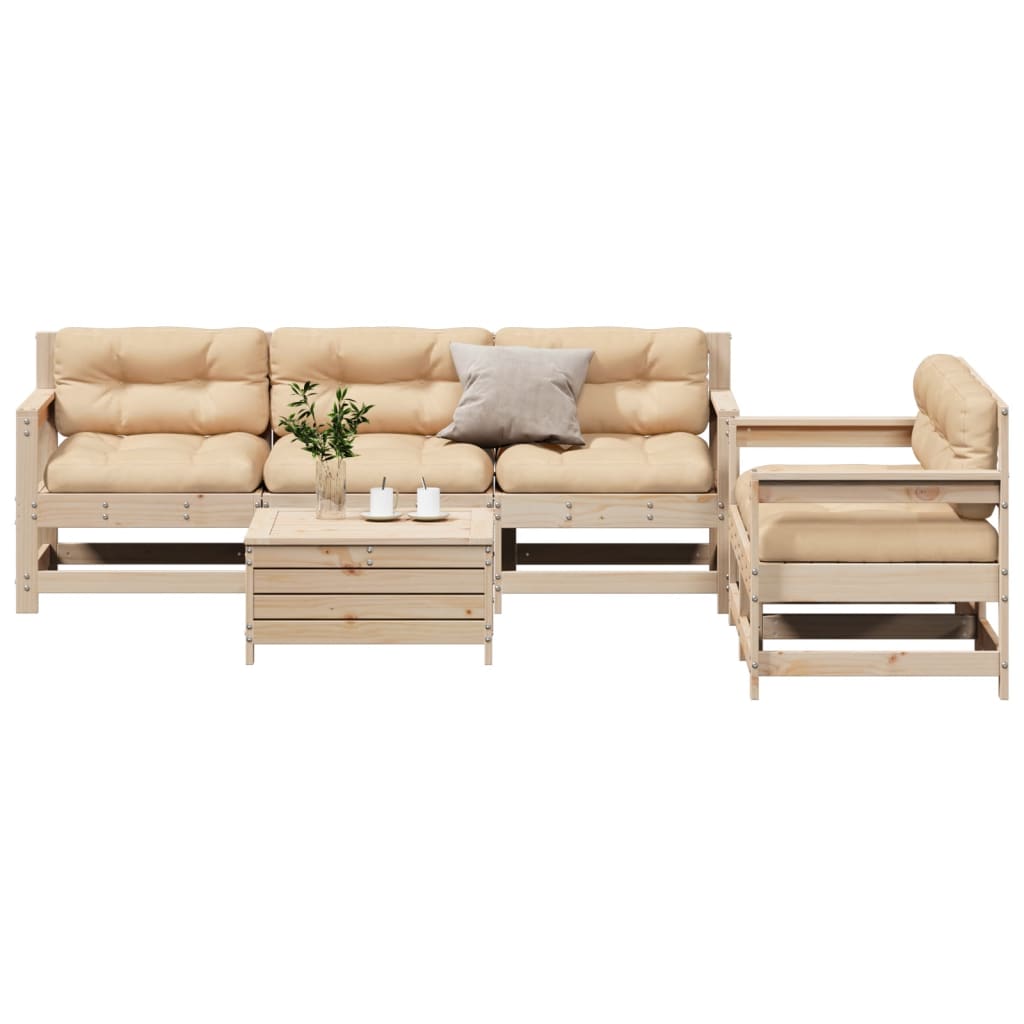 Garden furniture set with cushions, 6 pieces, solid pine wood