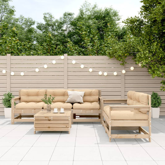 Garden furniture set with cushions, 6 pieces, solid pine wood