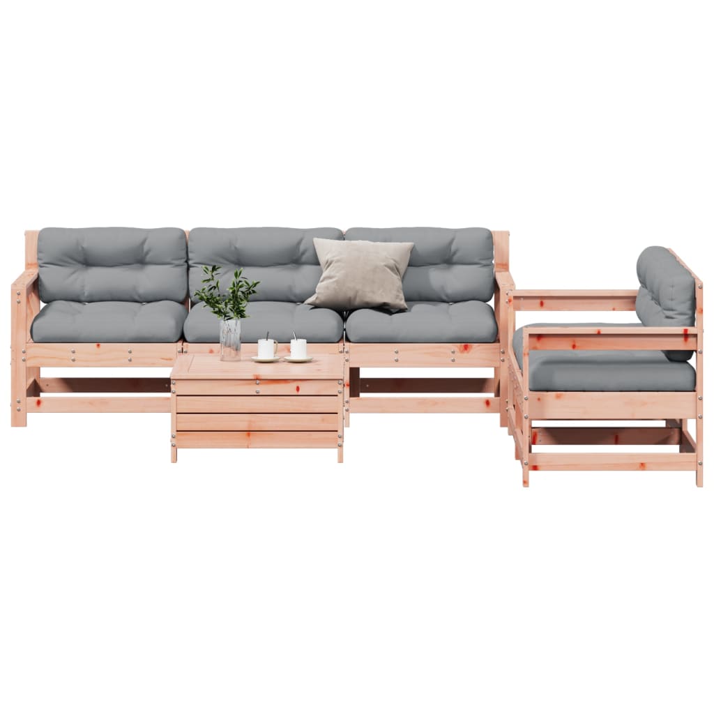 Garden furniture set with cushions, 6 pieces, solid Douglas wood