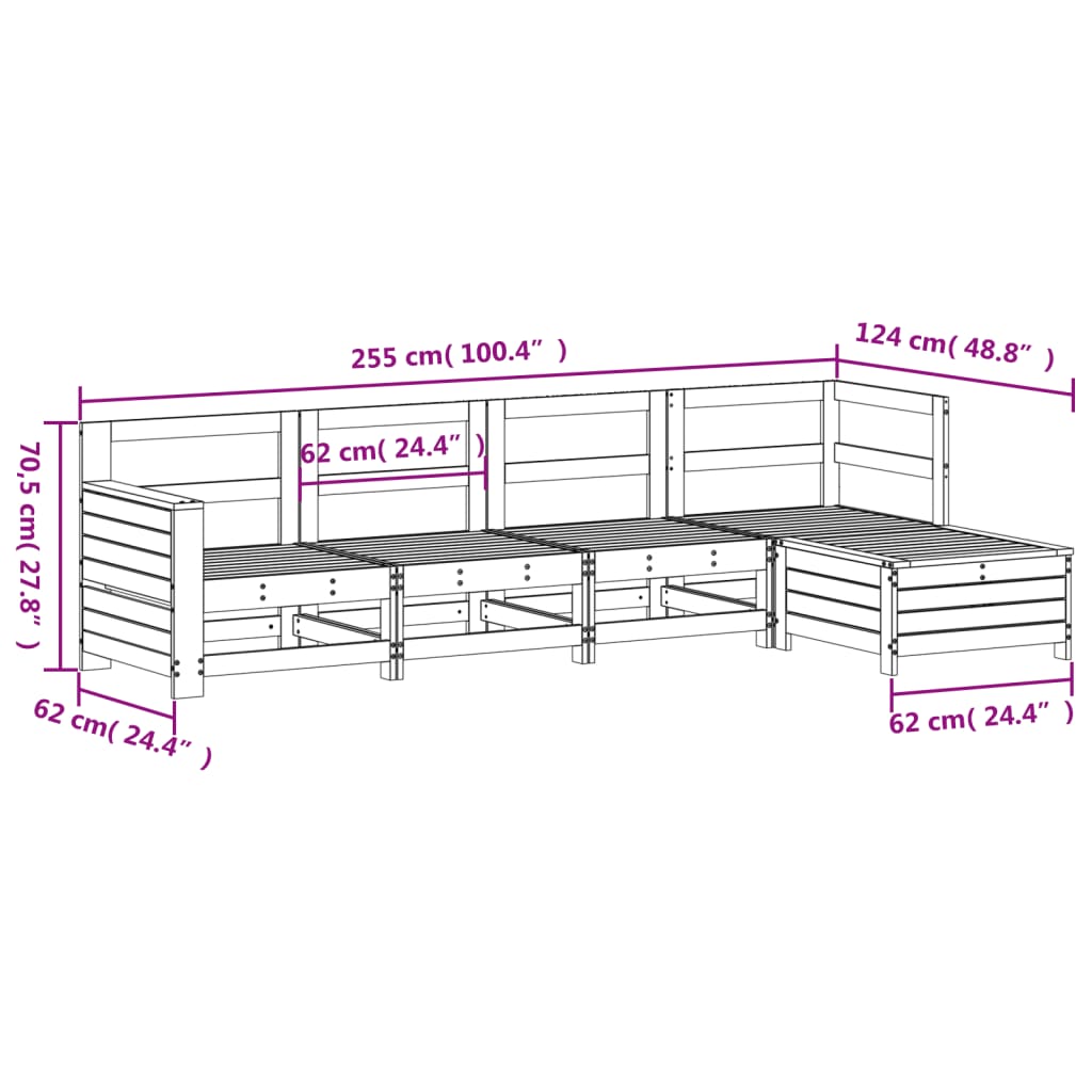 Garden sofa set, 5 pieces, solid Douglas fir wood