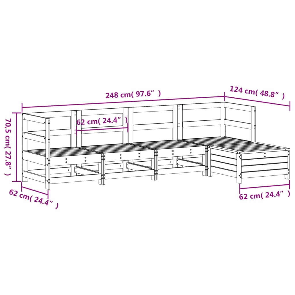 Garden sofa set, 5 pieces, solid pine wood