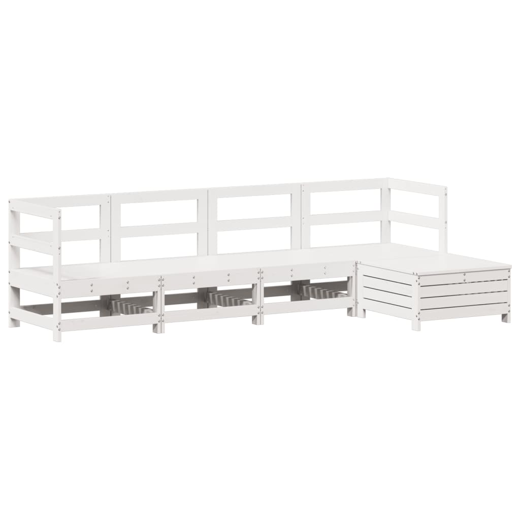 Garden sofa set, 5 pieces, white, solid pine wood