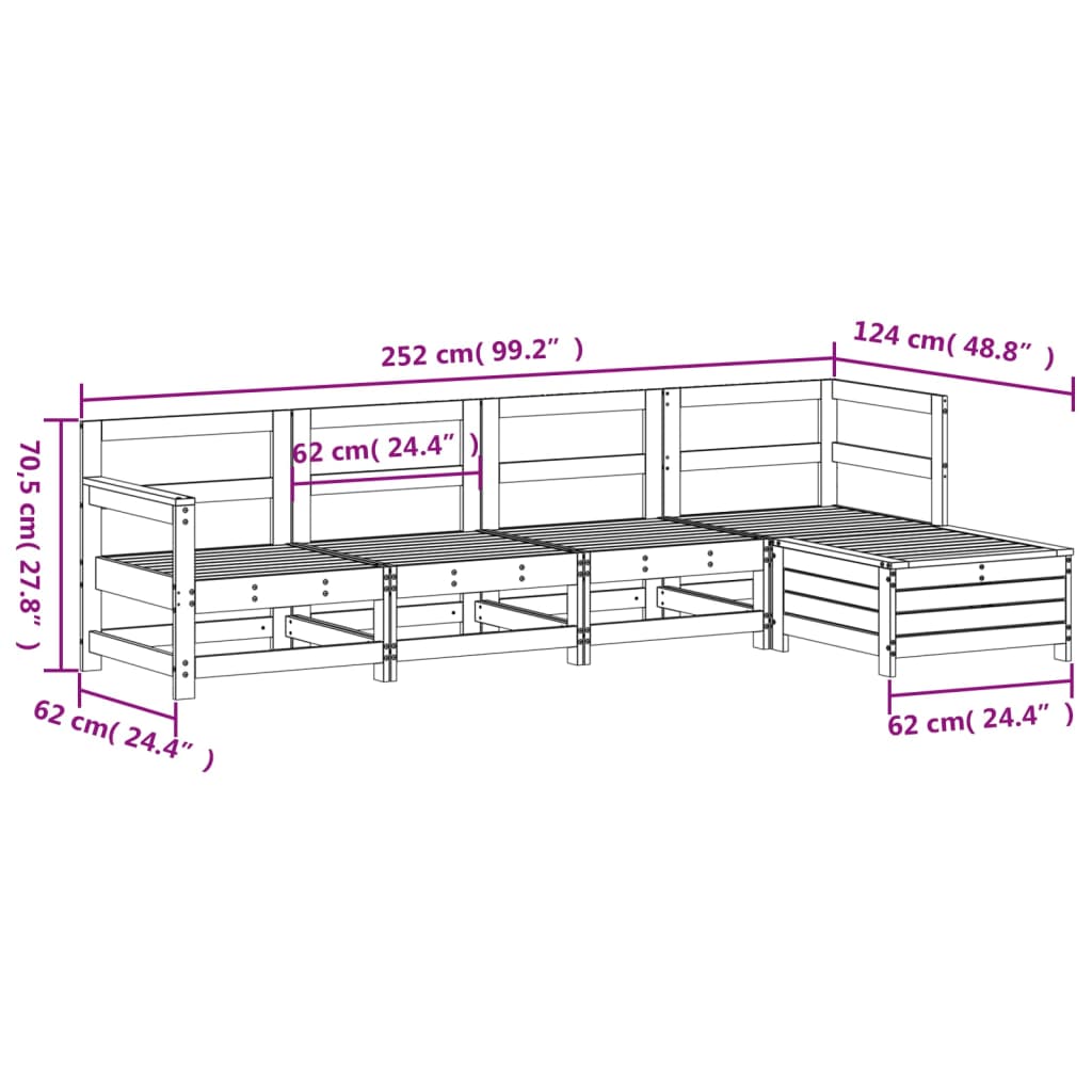 Garden sofa set, 5 pieces, treated pine wood