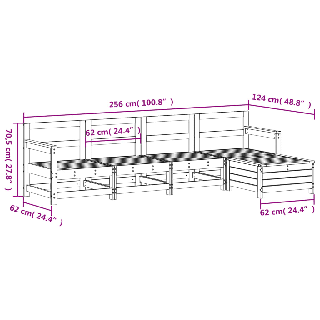 Garden sofa set, 5 pieces, white, solid pine wood