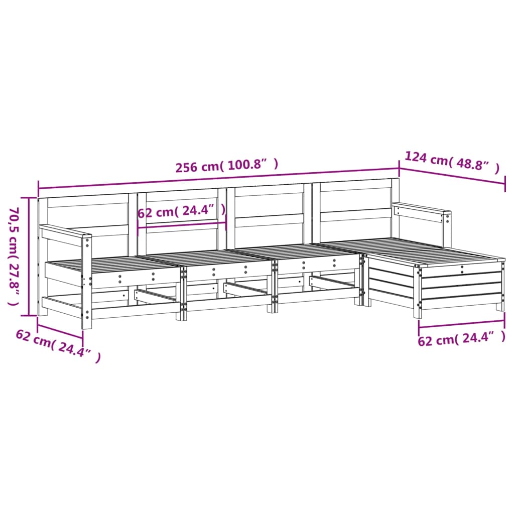 Garden sofa set, 5 pieces, solid Douglas fir wood