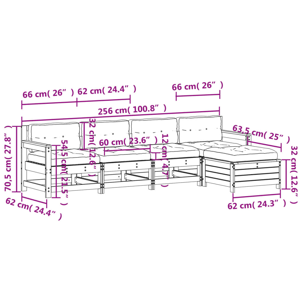 Garden furniture set with cushions, 5 pieces, solid douglas fir