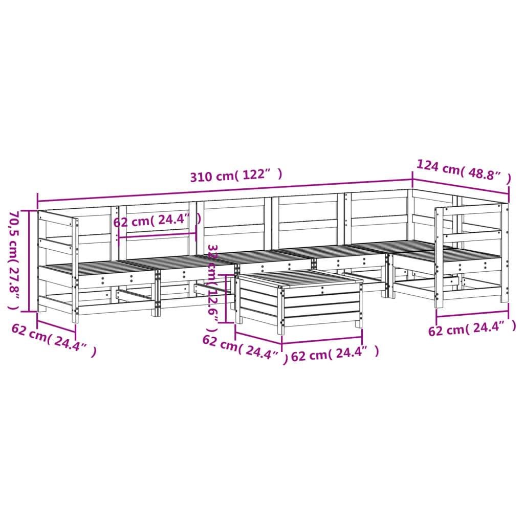 Garden sofa set, 7 pieces, solid pine wood