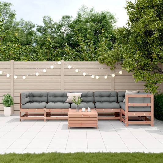 Garden furniture set with cushions, 7 pieces, solid douglas fir