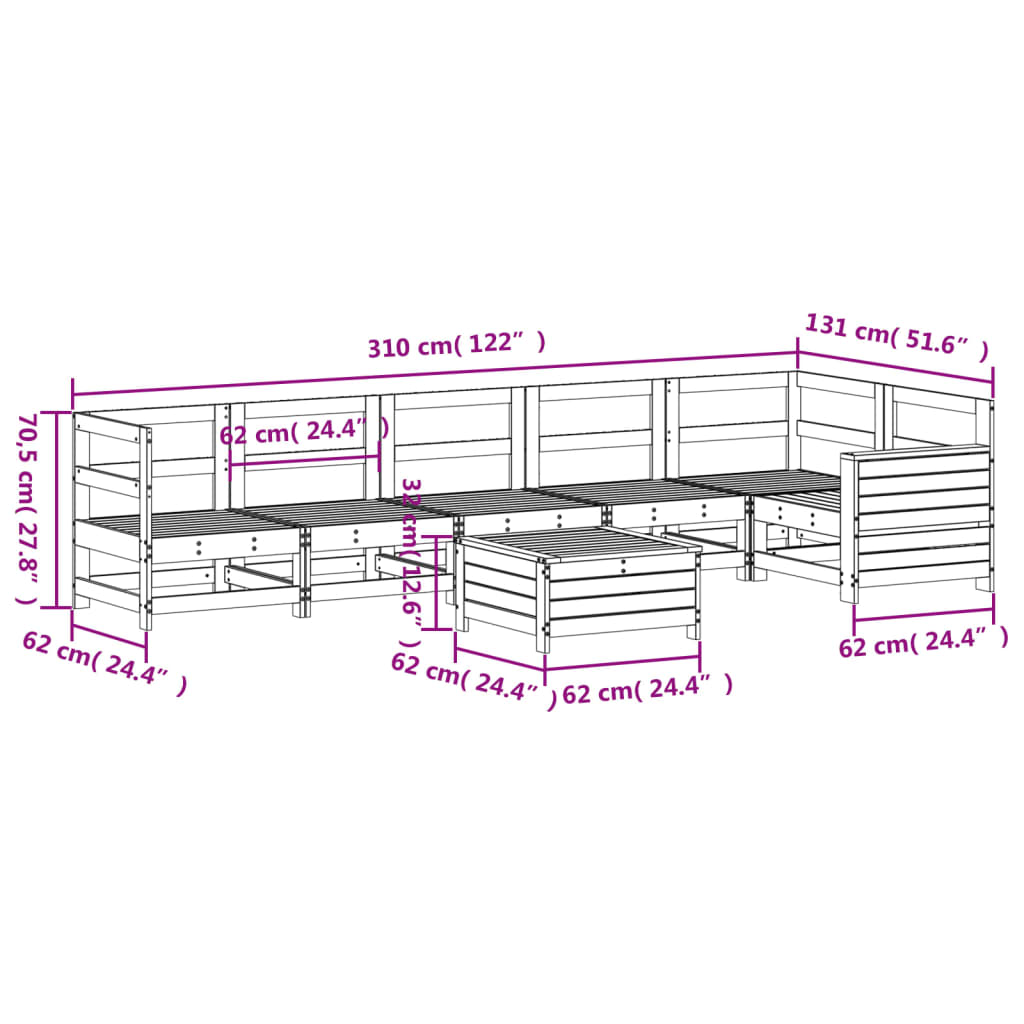 Garden sofa set, 7 pieces, solid pine wood