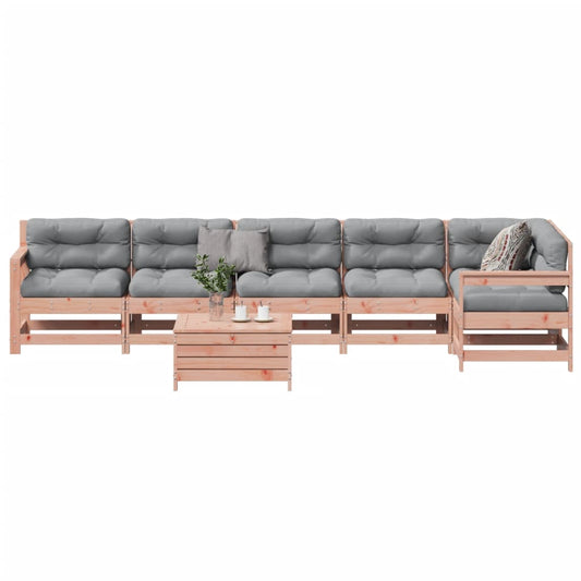 Garden furniture set with cushions, 7 pieces, solid douglas fir