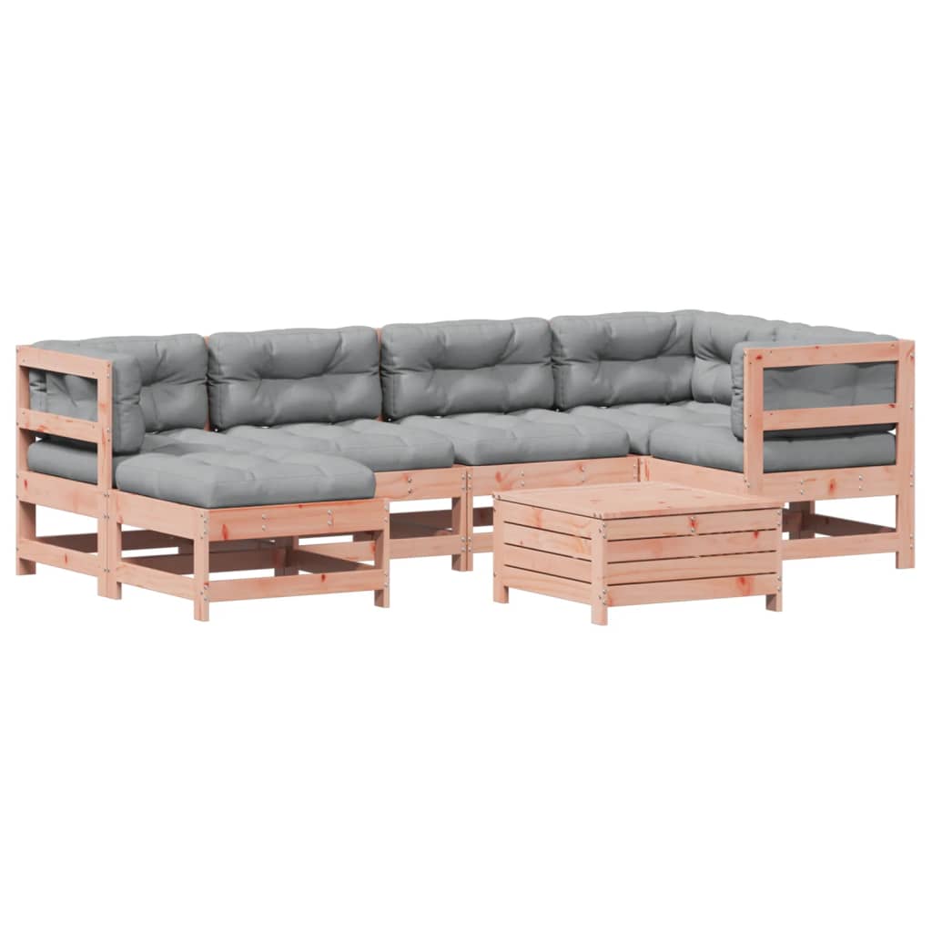 Garden furniture set with cushions, 7 pieces, solid douglas fir