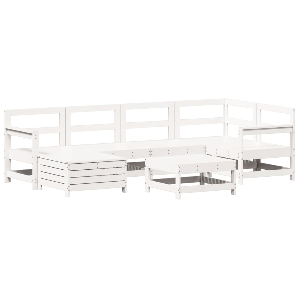 Garden sofa set, 7 pieces, white, solid pine wood