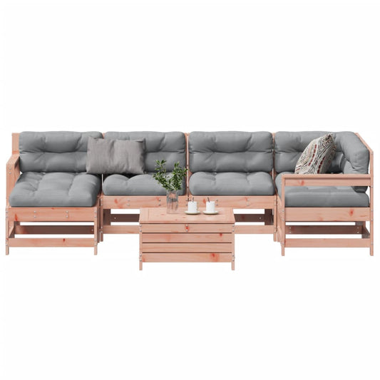 Garden furniture set with cushions, 7 pieces, solid douglas fir