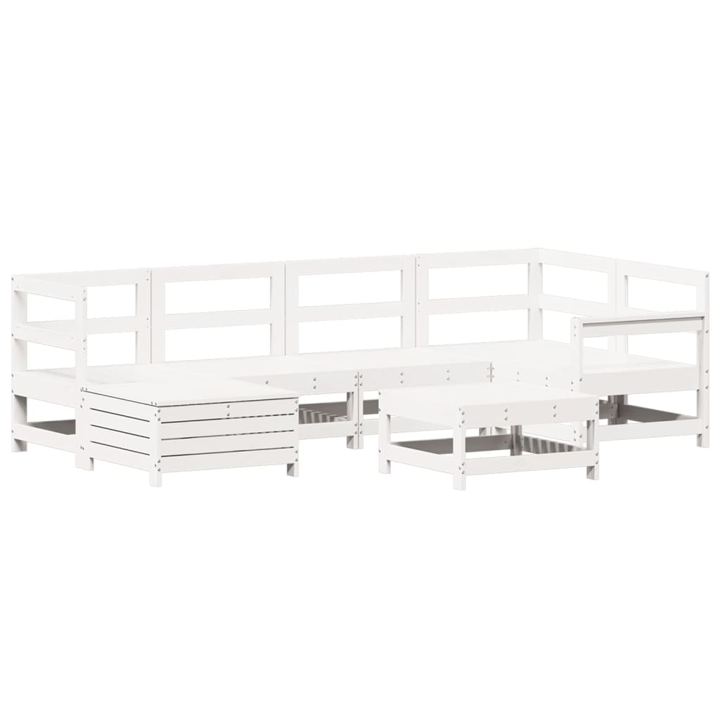 Garden sofa set, 7 pieces, white, solid pine wood