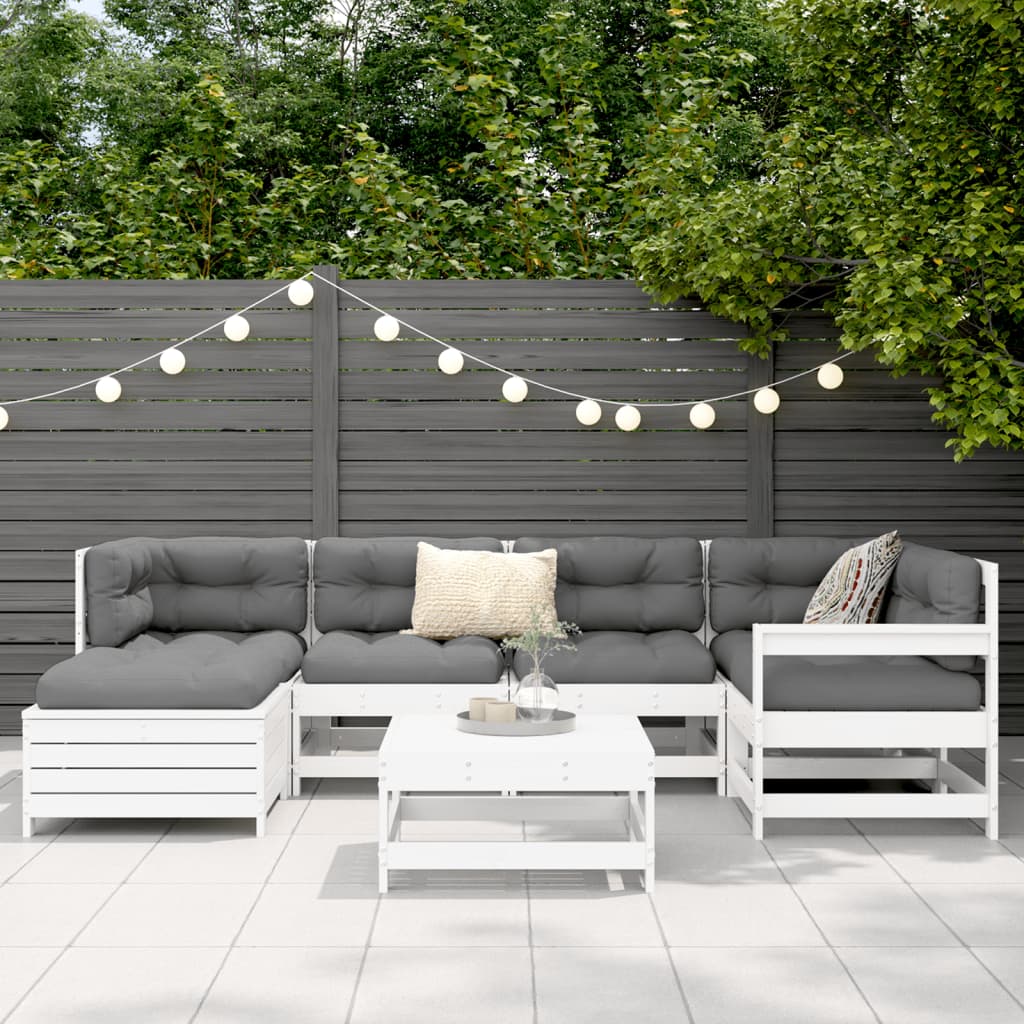 Garden sofa set, 7 pieces, white, solid pine wood