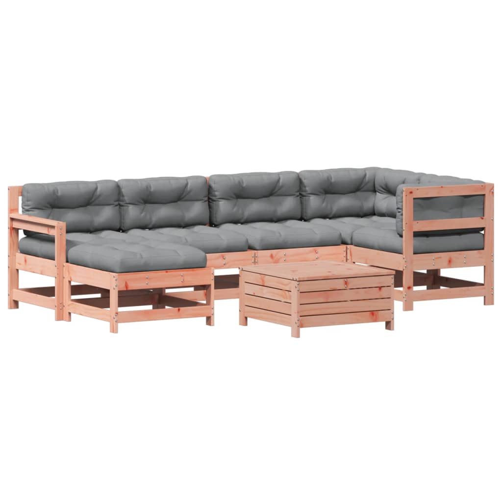 Garden furniture set with cushions, 7 pieces, solid douglas fir