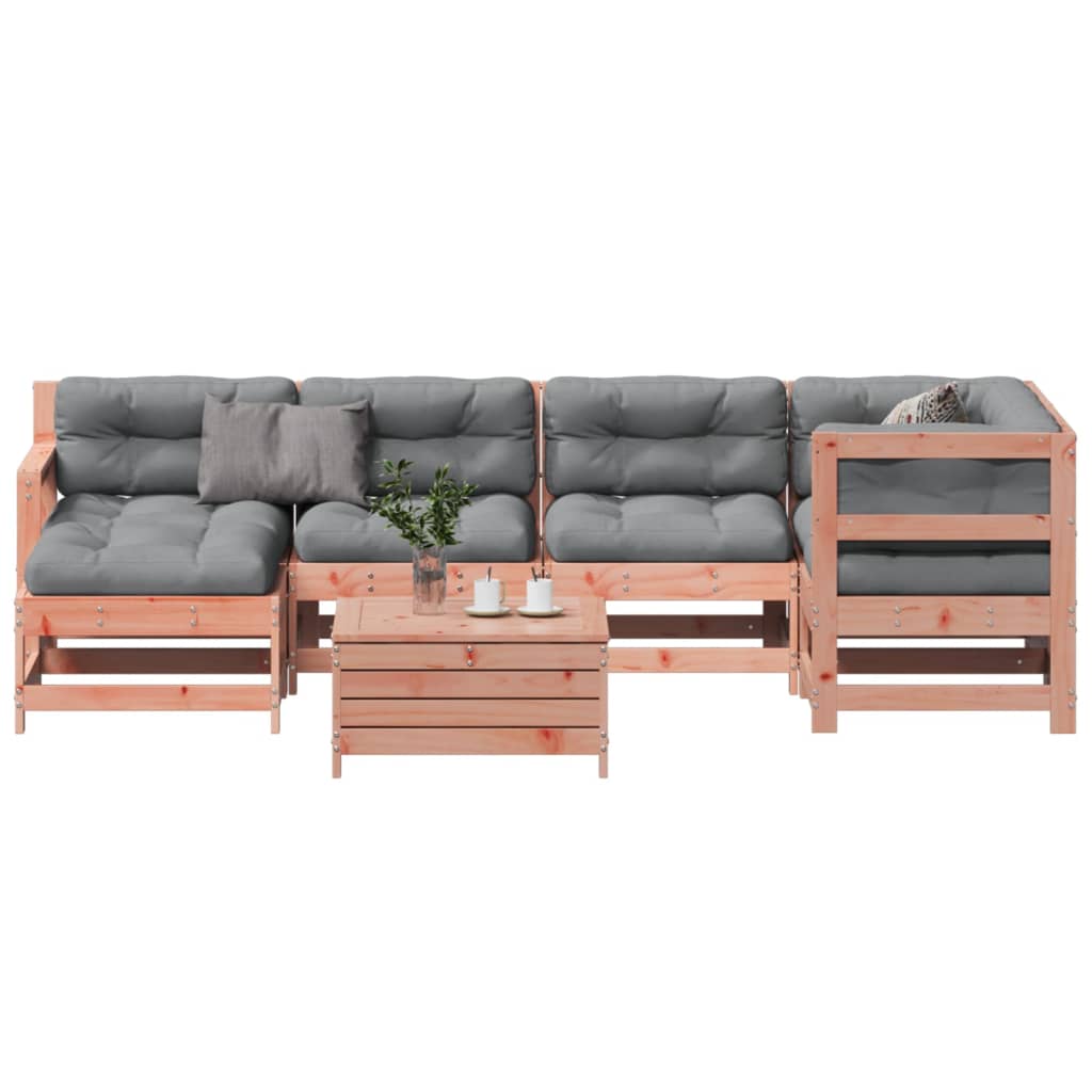 Garden furniture set with cushions, 7 pieces, solid douglas fir