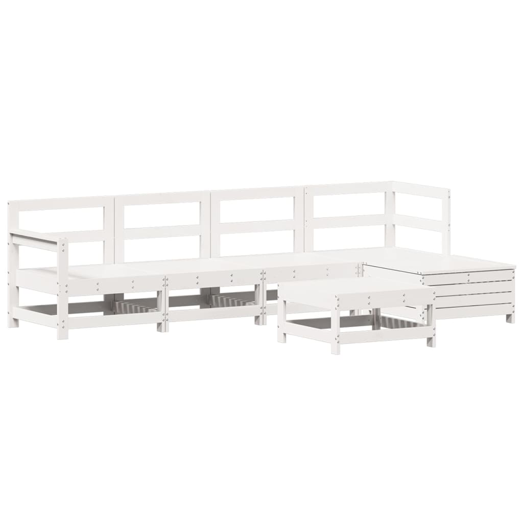 Garden sofa set, 6 pieces, white, solid pine wood