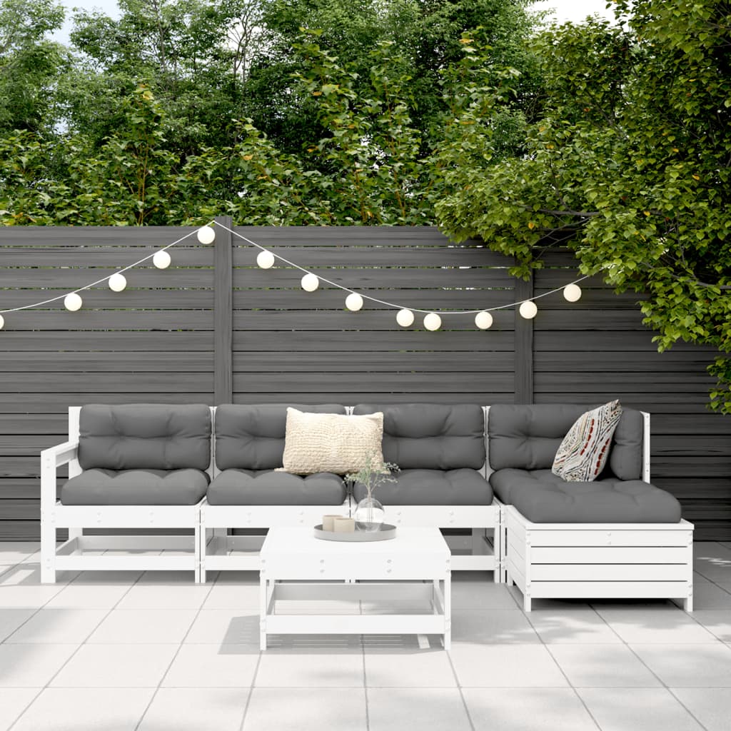 Garden sofa set, 6 pieces, white, solid pine wood