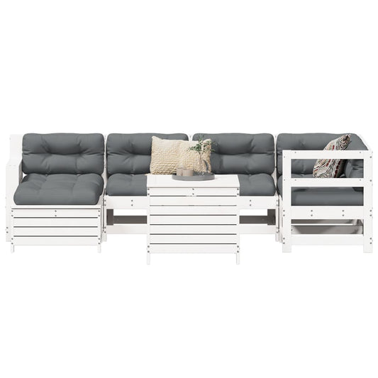 Garden sofa set, 7 pieces, white, solid pine wood