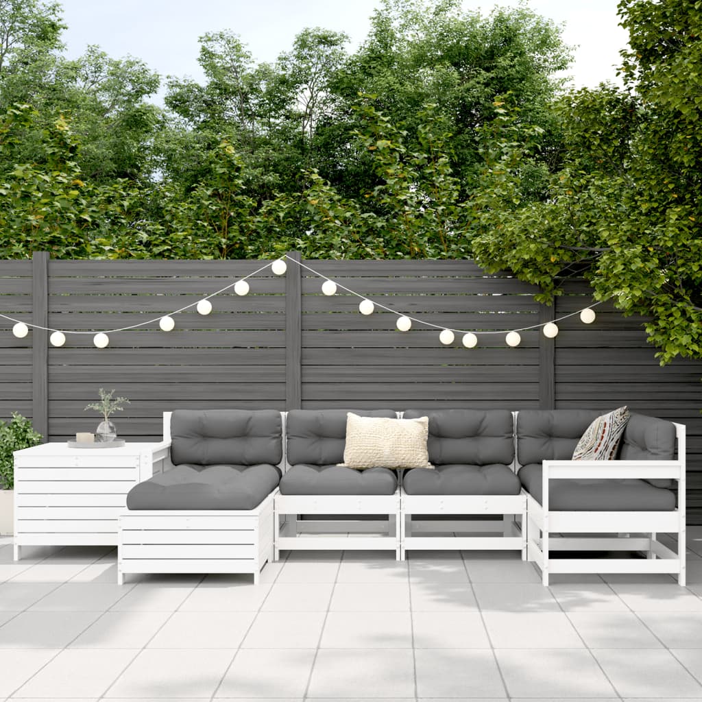 Garden sofa set, 7 pieces, white, solid pine wood